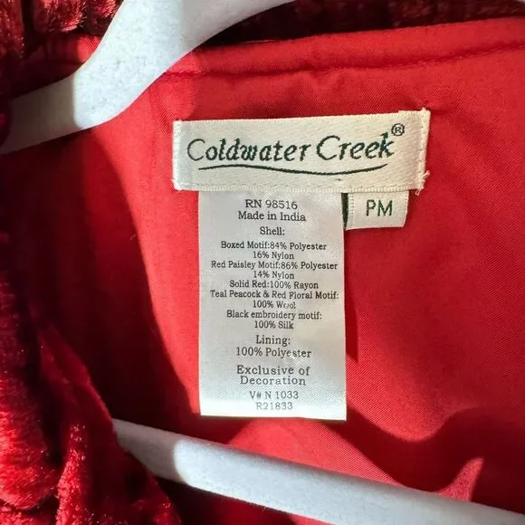 Coldwater Velvet Patchwork Jacket Sz‎ M Petite Red Quilted Cottage Blazer Dressy - Picture 3 of 10